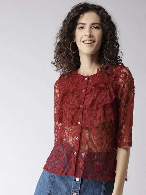 

SCOUP Women Maroon Sheer Lace Top