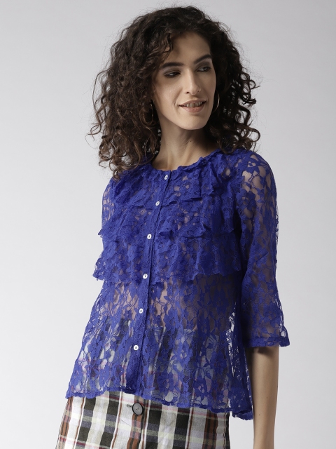 

SCOUP Women Blue Sheer Lace Top