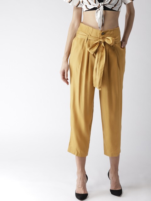 

SCOUP Women Mustard Yellow Regular Fit Solid Cropped Trousers