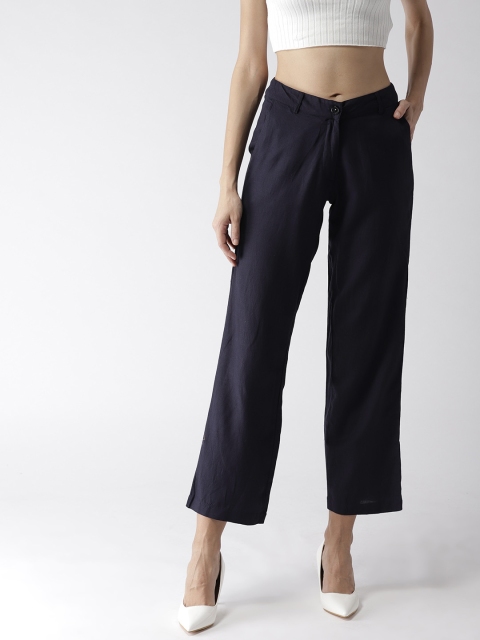 

SCOUP Women Navy Blue Regular Fit Solid Crop Trousers