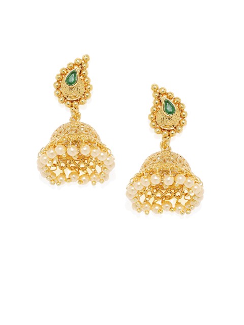

Alamod Gold-Plated & Green Antique Paisley Shaped Jhumkas