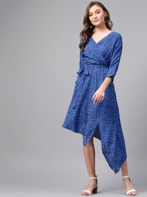 

Femella Women Blue Printed Wrap Dress