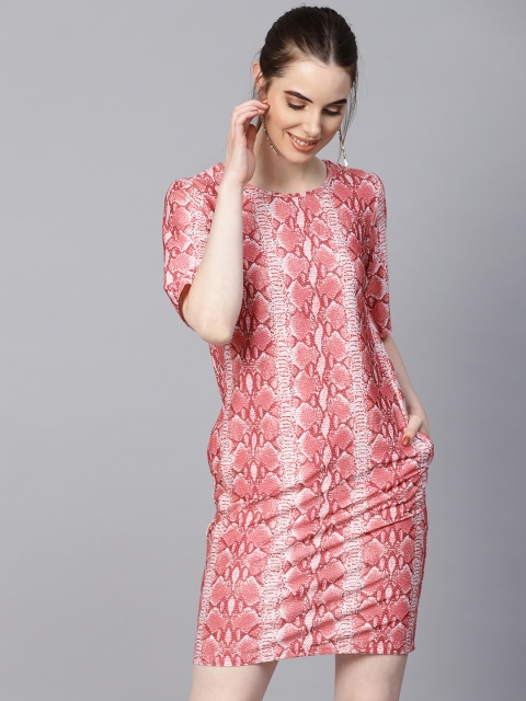 

Femella Women Pink & White Sheath Printed Dress