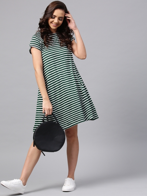 

Femella Women Green & White Striped A-Line Dress