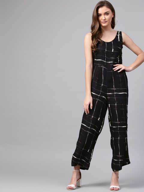 

Femella Black & Off-White Checked Basic Jumpsuit