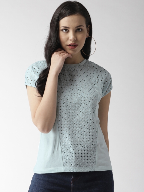 

Madame Women Blue Schiffli Embroidered Top