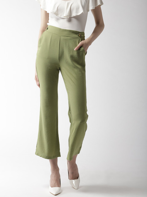 

Madame Women Green Solid Crop Bootcut Trosuers