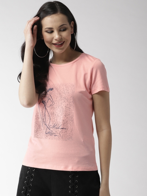 

Madame Women Pink Printed Round Neck T-shirt