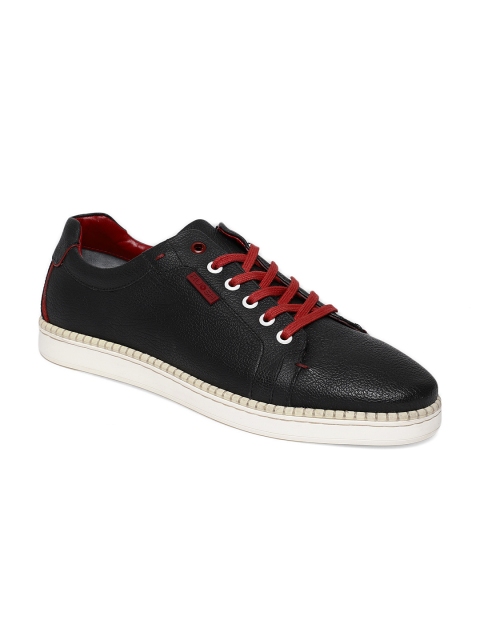 

Ruosh Men Black Solid Leather Sneakers