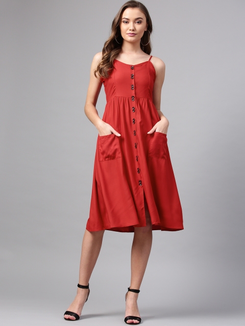 

Femella Women Red Solid A-Line Dress