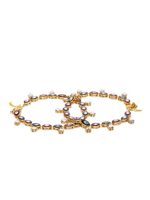 

Zaveri Pearls Gold-Toned Meenakari Kundan Studded Anklet