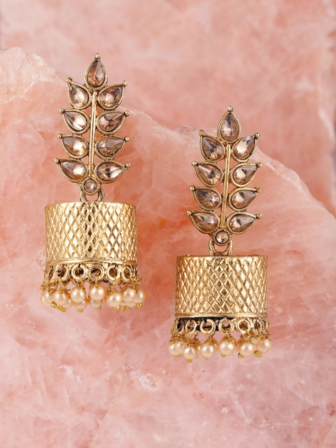 

Zaveri Pearls Gold-Toned Leaf Shaped Jhumkas