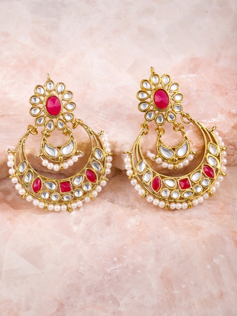 

Zaveri Pearls Gold-Toned & Red Crescent Shaped Chandbalis