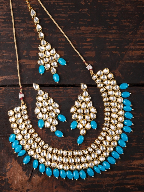 

Zaveri Pearls Gold Toned Kundan & Blue Beads Jewellery Set