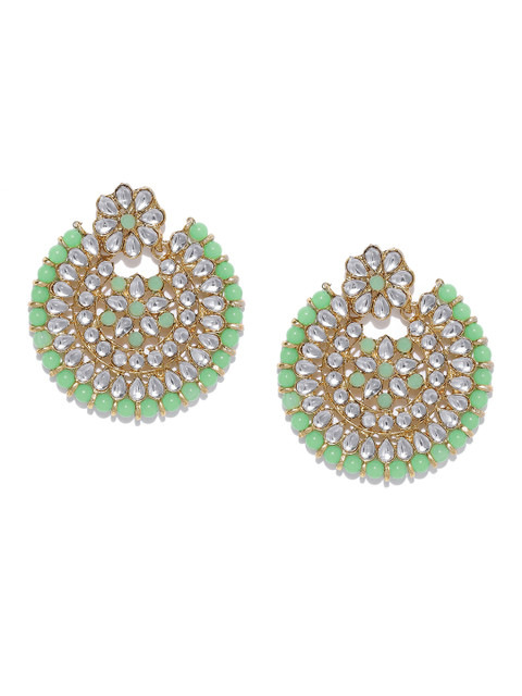 

Zaveri Pearls Gold-Toned & Green Circular Drop Earrings
