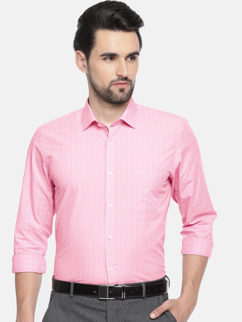 

Peter England Men Pink Slim Fit Checked Formal Shirt
