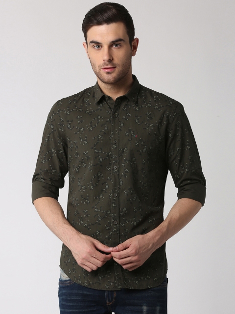 

Peter England Casuals Men Olive Green Slim Fit Printed Casual Shirt