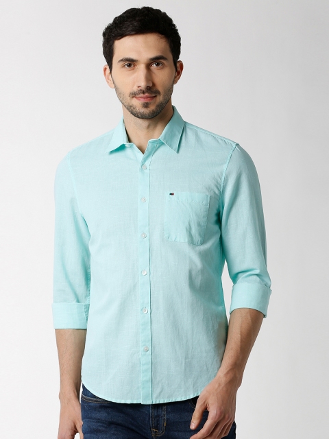 

Peter England Casuals Men Sea Green Slim Fit Self Design Casual Shirt