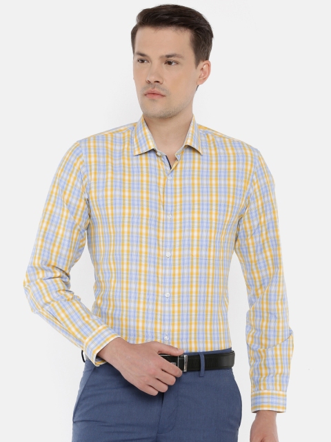 

Peter England Men Yellow & Blue Slim Fit Checked Formal Shirt