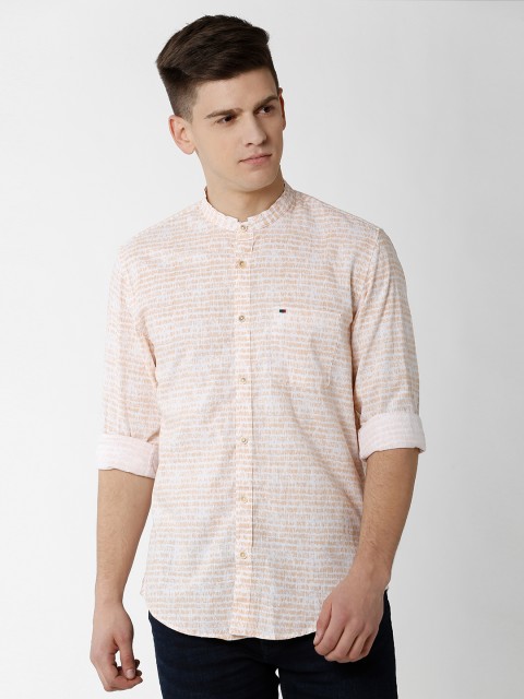 

Peter England Casuals Men Beige & White Slim Fit Printed Casual Shirt