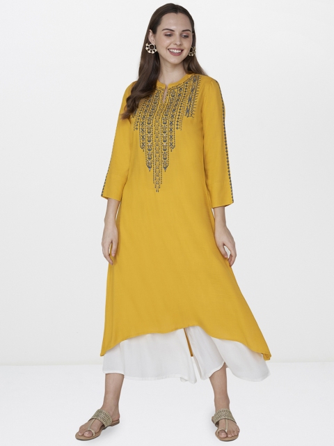 

Global Desi Women Mustard Yellow Yoke Design A-Line Kurta