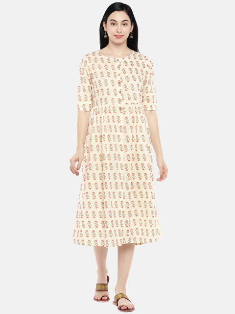 

Global Desi Women Off-White & Red Printed A-Line Dress