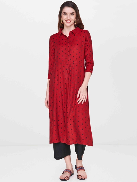 

Global Desi Women Red & Black Printed Straight Kurta