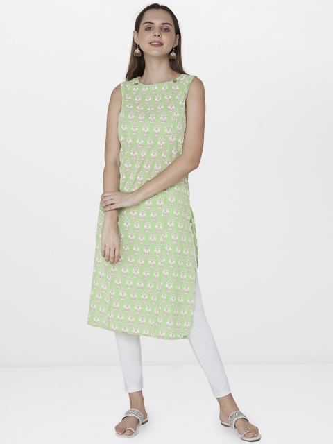 

Global Desi Women Green Printed Straight Kurta