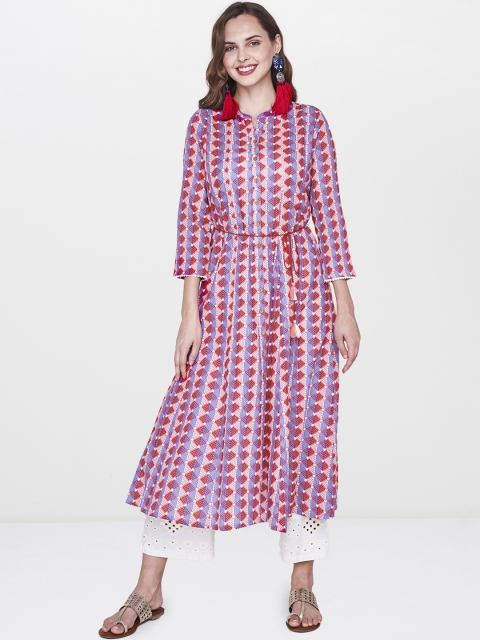 

Global Desi Women Red & Blue Printed A-Line Kurta