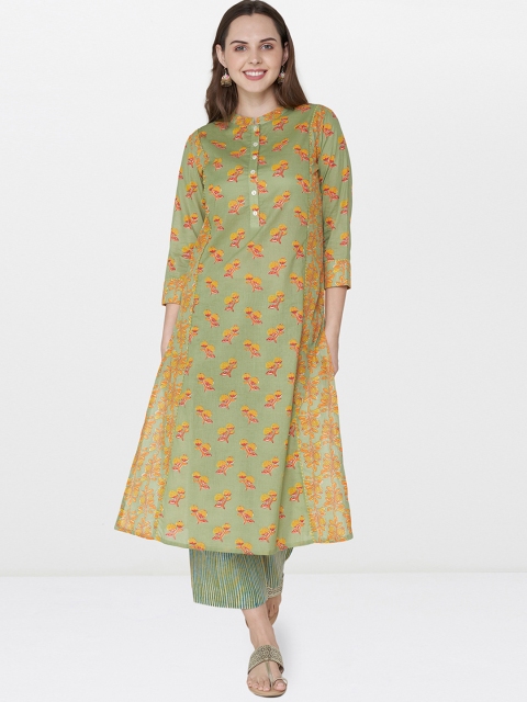 

Global Desi Women Green Printed A-Line Kurta