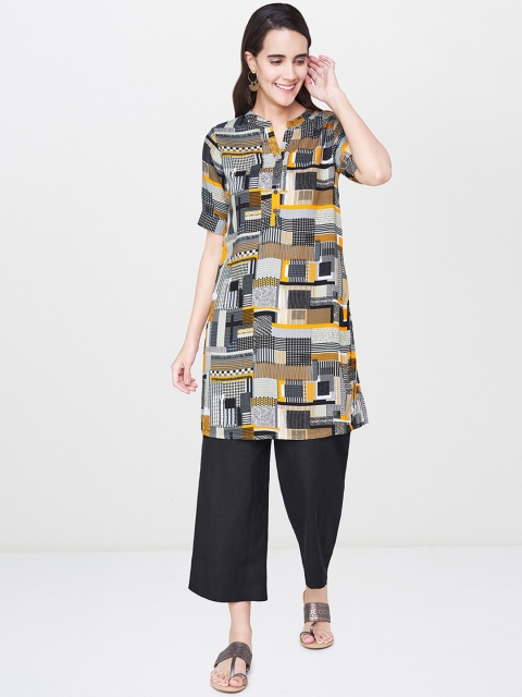 

Global Desi Black & Mustard Abstract Printed Tunic
