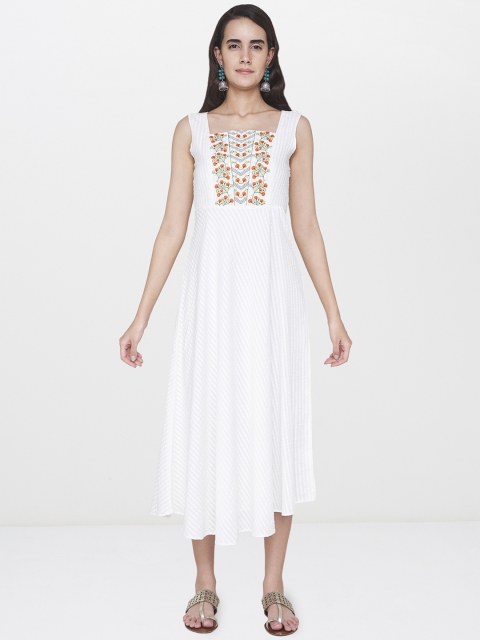 

Global Desi Women White Self Design Fit and Flare Dress