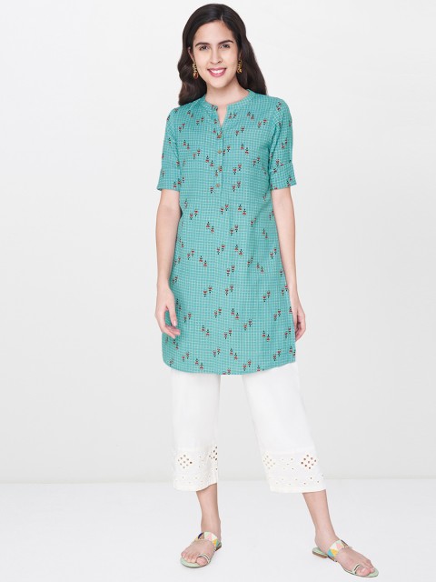 

Global Desi Women Teal Green Checked Tunic