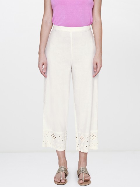 

Global Desi Women White Solid Flared Cropped Palazzos
