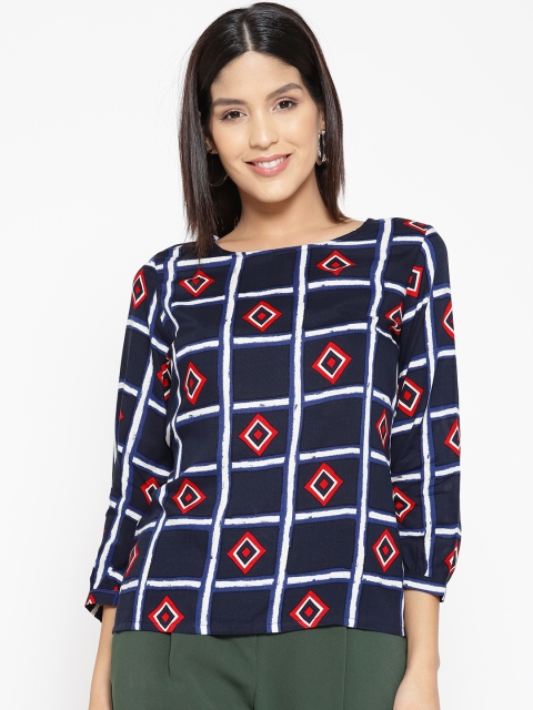 

Global Desi Women Navy Blue Printed Top