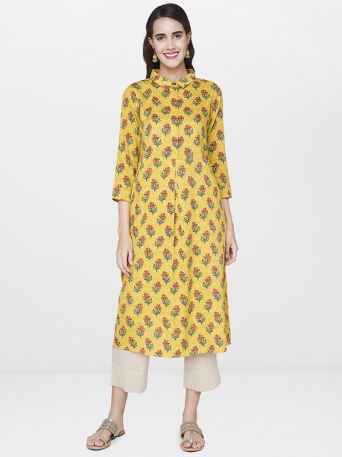 

Global Desi Women Mustard Yellow Printed A-Line Kurta