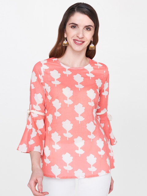 

Global Desi Women Pink & White Printed Top