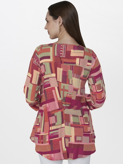 

Global Desi Women Pink Printed Styled Back Top