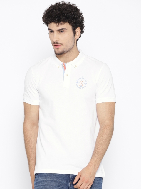 

Peter England Casuals Men White Solid Polo Collar T-shirt