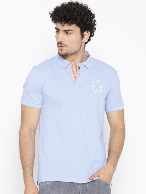 

Peter England Casuals Men Blue Solid Polo Collar T-shirt