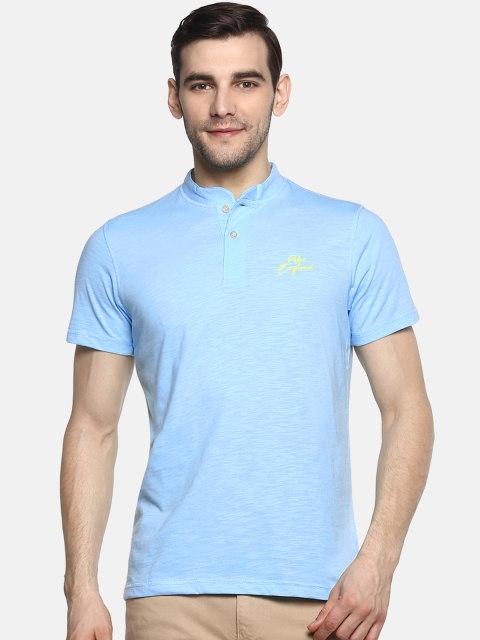 

Peter England Casuals Men Blue Solid Mandarin Collar T-shirt