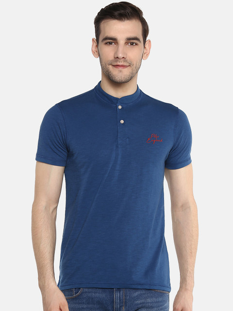 

Peter England Casuals Men Blue Solid Mandarin Collar T-shirt
