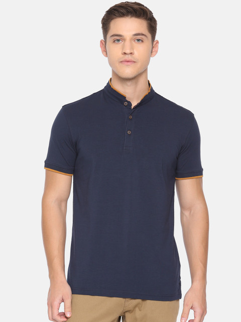 

Peter England Casuals Men Navy Blue Printed Polo Collar T-shirt