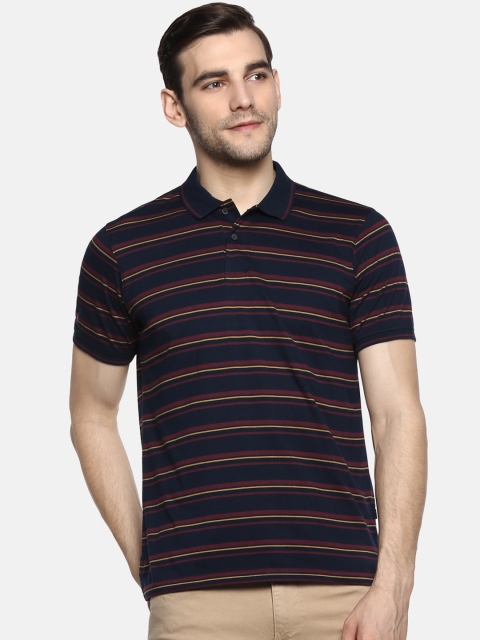 

Peter England Casuals Men Navy Blue Striped Polo Collar T-shirt