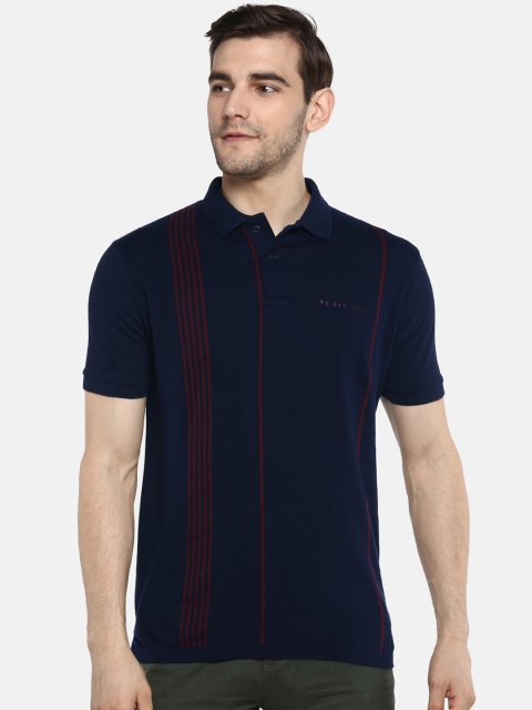

Peter England Casuals Men Navy Blue & Maroon Striped Polo T-shirt