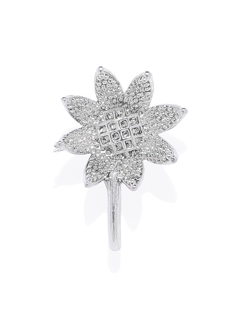 

AccessHer Silver-Plated Textured Oxidised CZ-Studded Nosepin