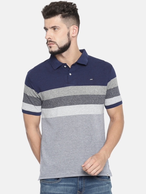 

Lee Cooper Men Navy Blue & Grey Colourblocked Polo T-shirt