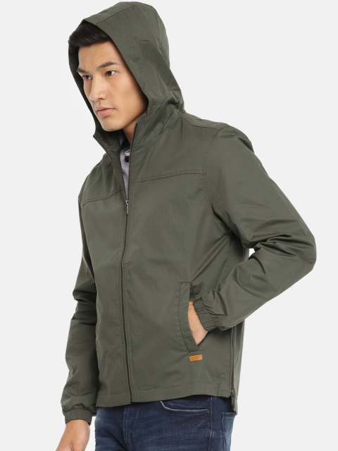 

Lee Cooper Men Olive Green Solid Hooded Tailored Jacket