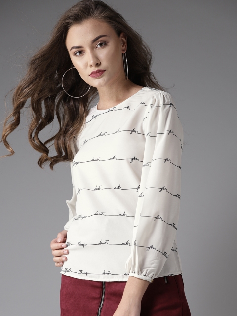 

Moda Rapido Women White & Black Striped Top