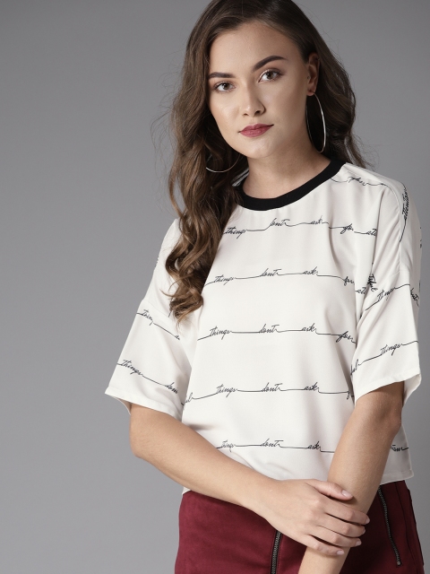 

Moda Rapido Women Off-White & Black Striped Boxy Top
